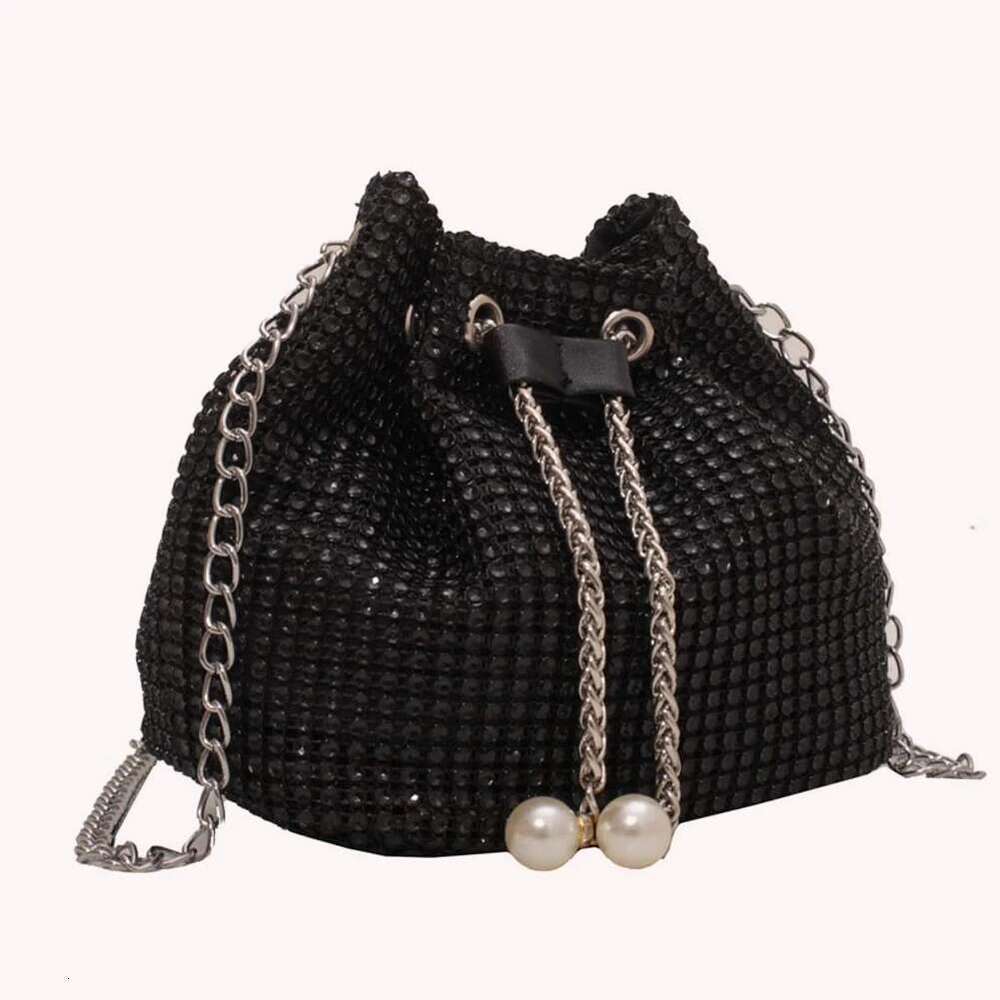 Women Shoulder Solid Color Rhie Glittering Satchel Drawstring Shinny Sg Purse Dinner Party Bag