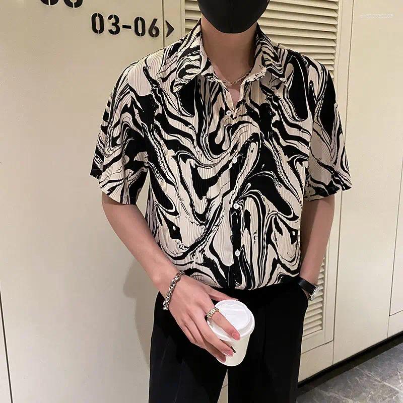 Shirts Men's Casual Summer Ice Silk Flower High Street Shirt Tops Short Sleeve Plus Size Printing Fashion Blouse Trend Vintage Men Clothes