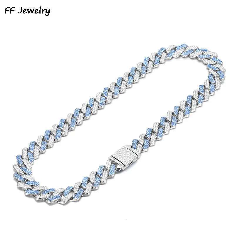 14mm Blue/pink Cuban Link Chain For Men Iced Out Rhinestone Miami Necklace Choker For Women With Box Clasp Hip Hop