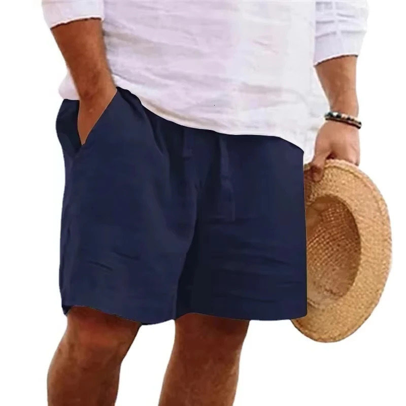 Mens Cotton Solid Color Beach Short Summer Lightweight Pants Outdoor Large Breathable Short Homme 250407