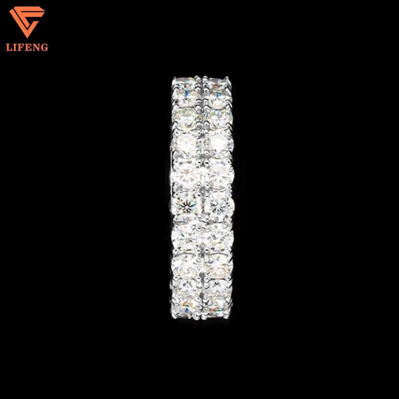 2024 Wholesale Hip Hop Rings Fashion Jewelry Custom 925 Sterling Silver Two Rows Iced Out Rings With Moissnaites Wedding Rings