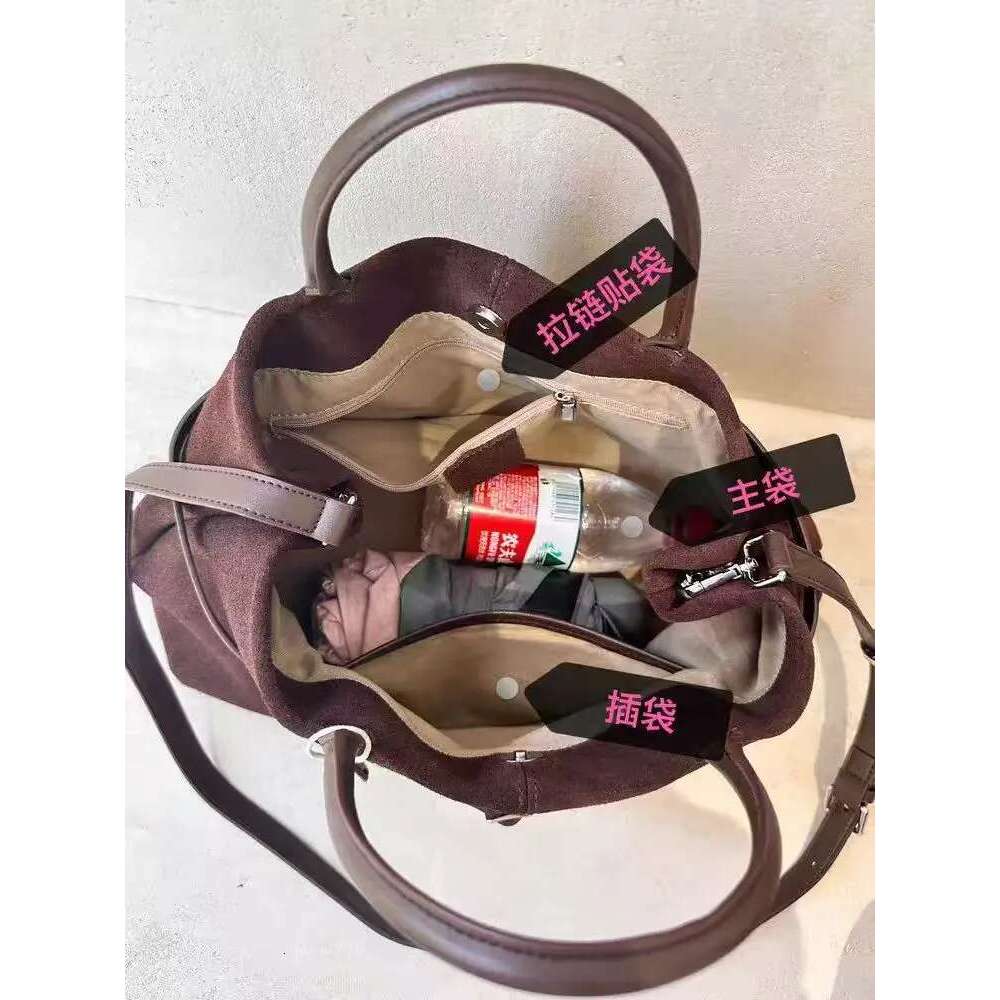 New Blogger Recommend Big Deep Red Office Commuter Tote Thick Chamois Women's Handbag Matte Suede Leather Female Shoulder Bag