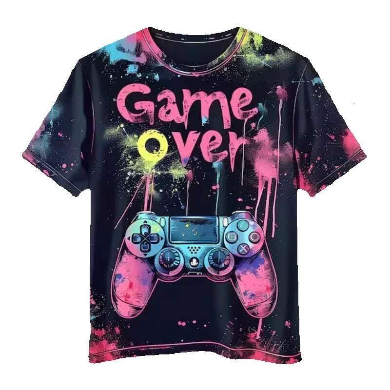 Men's 3D printed game controller colorful painted pattern T-shirt, casual, loose fit, short sleeved, round neck, streetwear
