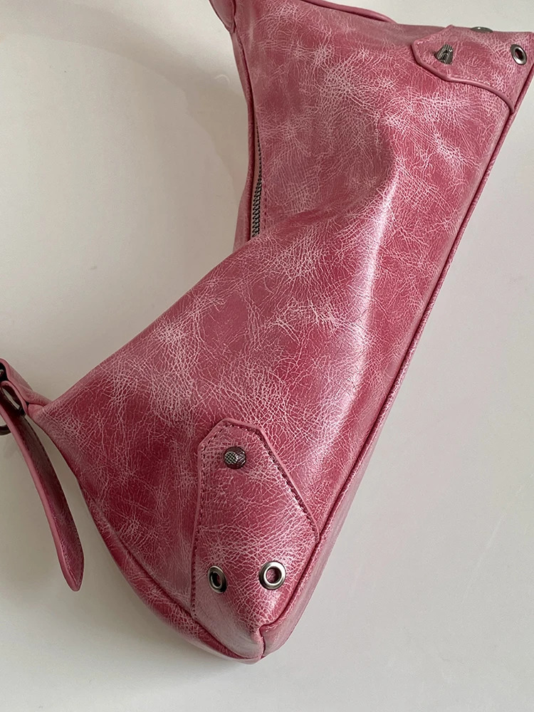 Personalized Womens Underwear Bag Texture Soft Leather Versatile Single Shoulder Cross Body Bag French Retro Motorcycle Handbag 250408