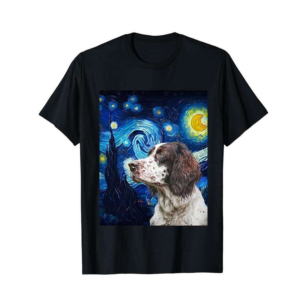 Designer T shirt Surrealism Starry Night English Springer Spaniel dog - 220g T shits