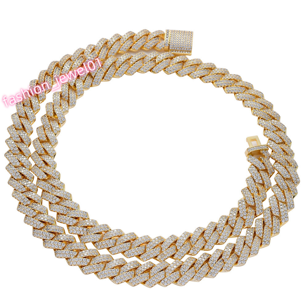 13MM Box Clasp Diamond Cuban Chain Necklace Rap Full Zirconium Mens Cuban Bracelet Hip Hop Jewellery