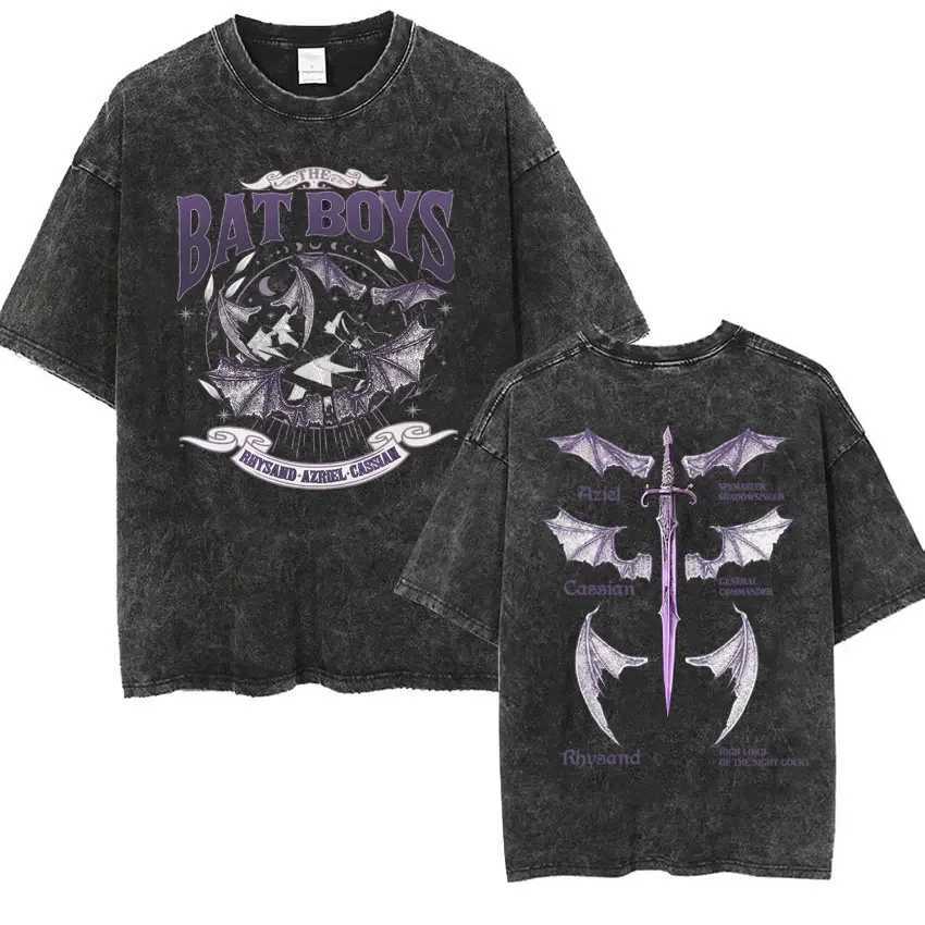 Bat Boy Double sided T-shirt Rhys and Cassian Azriel Clothing Washing T-shirt Mens Fashion Retro T-shirt Street ClothingXJ250409