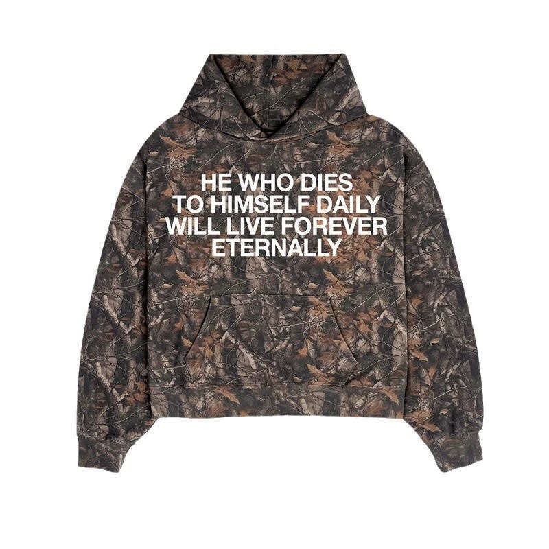 Trendy American Street Letter 3D Printed Leaf Camouflage Hoodie Men's and Women's Casual Top gift for man