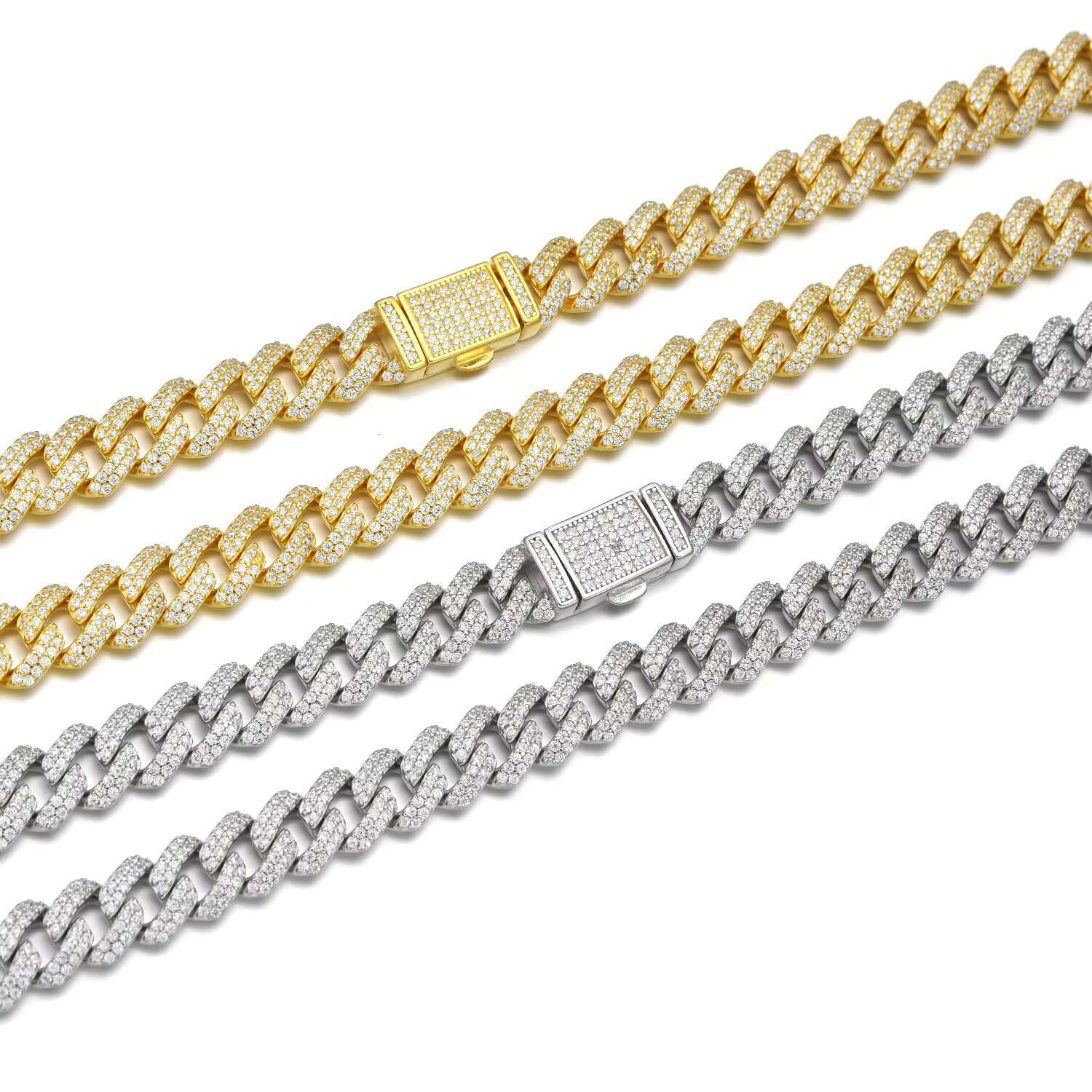 High quality sier necklace with ice Cuban chain 10mm inlaid zircon hip-hop style wedding fashion accessory