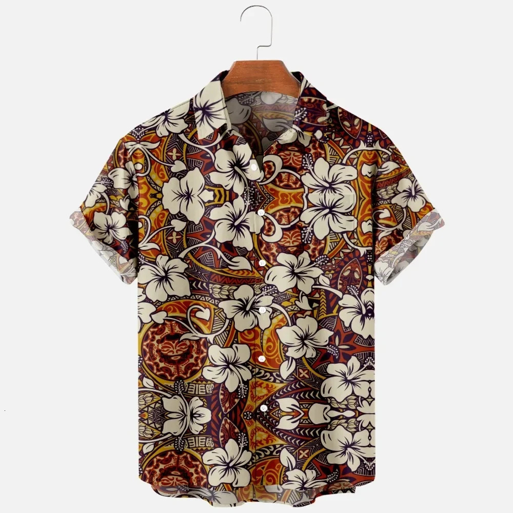 Mens fashionable summer T-shirt Hawaii 3D printed comfortable casual single button shirt short sleeved beach oversized shirt 250408