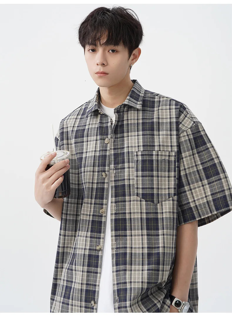 American retro collision plain short sleeved mens loose couple shirt soft and simple 250408