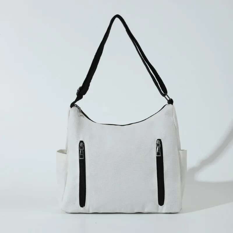 Large Capacity Canvas Shoulder Simple Multi-Zipper College Student School Book Laptop Work Commuting Crossbody Bag
