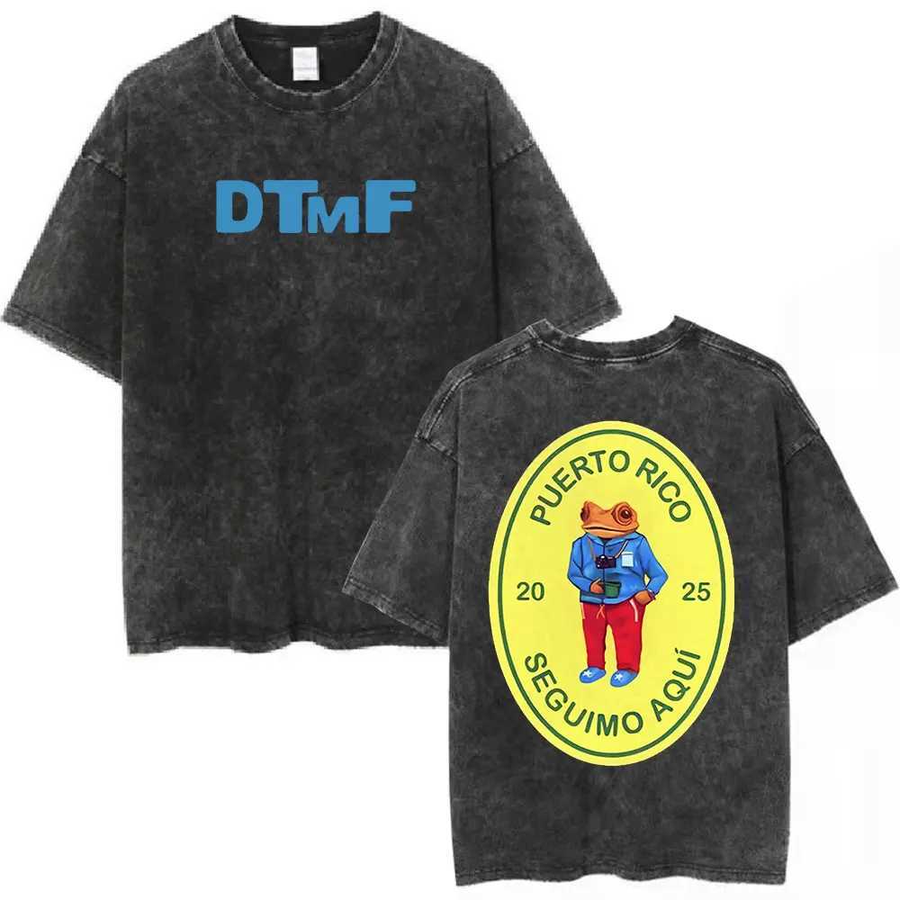 Vintage Washed T-shirt Bad Rabbit New Album DTMF Debi Tirar M s Fotos T-shirt Mens Clothing Oversized T-shirt Street ClothingXJ250409