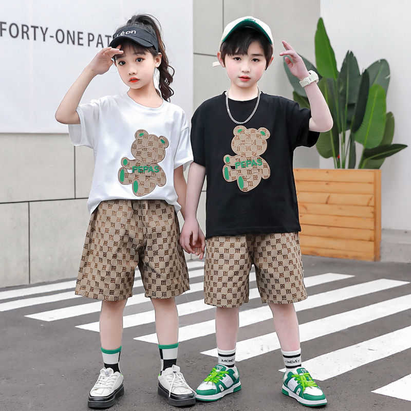 Childrens Set Summer 2022 New Boys and Girls Short Sleeves Handsome Clothes Trendy Childrens Clothes Internet Celebrity Street Explosion Parent Child 