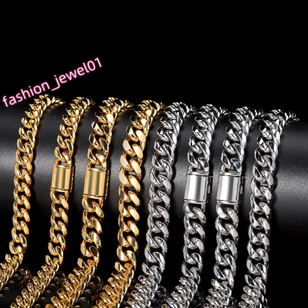 NUOYA Men Fashion Cuban Link Necklace Stainless Steel PVD Plated 8/10/12/14mm Cuban Chain Jewellery Personalized Free Laser