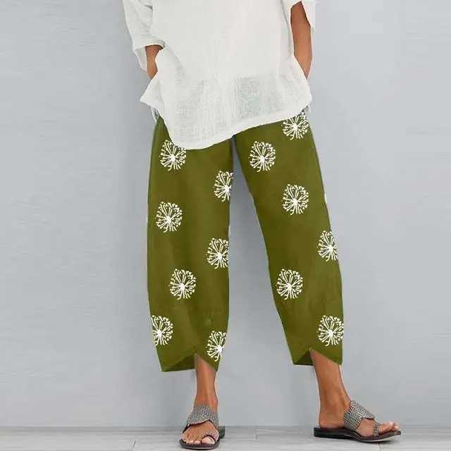 Womens harem pants retro cotton linen elastic waist wide leg Trouser Fe casual solid pocket loose cut pantsXJ250403
