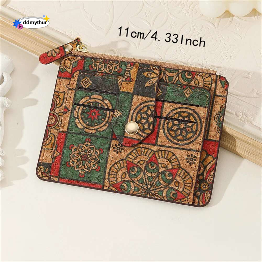 Vintage Cork Holder Men Women Multi-Slot Card Case Ultra Thin Zipper Large Capacity Coin Purse Pocket Small Wallet ddmythur