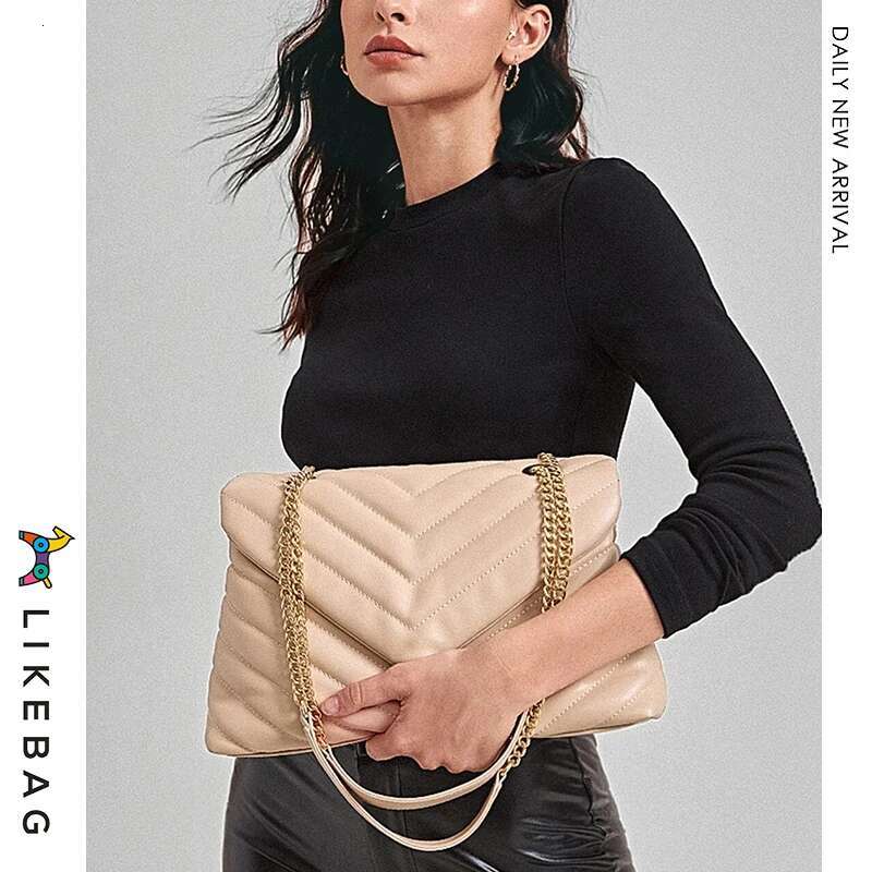 LIKEBAG Ins Style High Capacity Tote Solid Color Classic Plaid Leather Single Shoulder Bag For Women