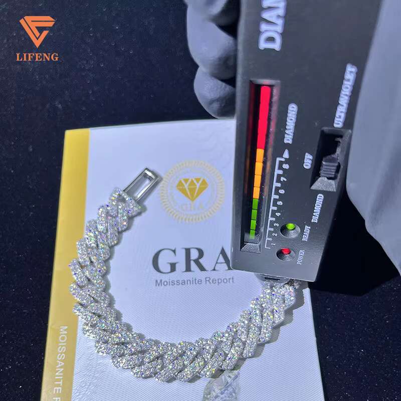 14mm Custom Fashion Jewelry Cuban Link Chain Bracelets White Gold Plated 925 Silver Vvs Moissanite Bracelet for Men and Women