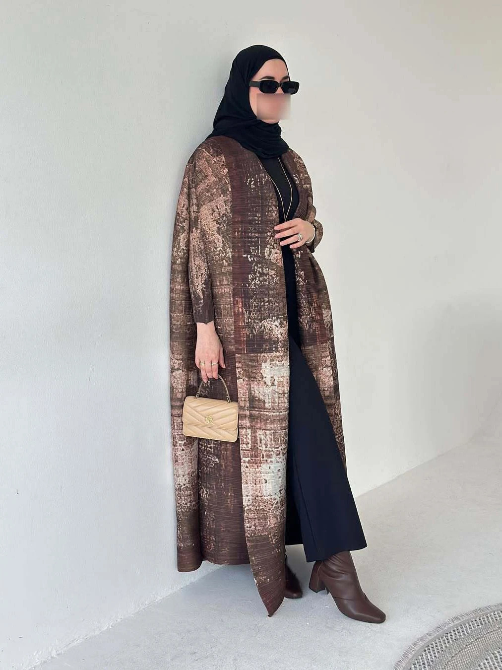 Muslim pleated Abaya elastic open dress Eid al Fitr womens Maxi Caftan cardigan wool sweater printed in Dubai Kaftan Islam Vestidos Jalabiya 250409