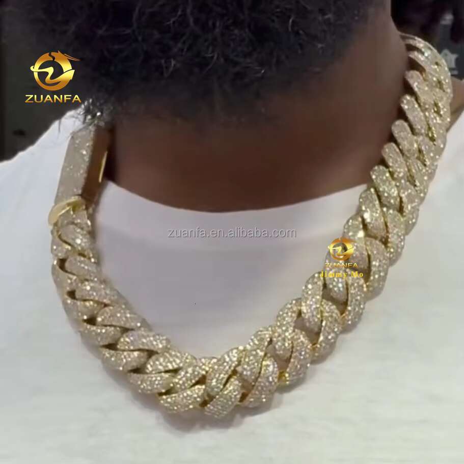 Custom Made Luxury Heavy 925 Solid Silver 18mm Big Guy Rapper Jewelry Iced Out Hip Hop Moissanite Miami Cuban Link Chain