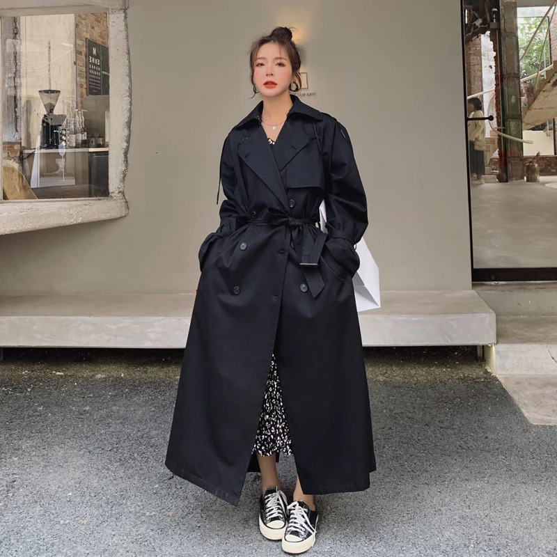 Trench Oversized XLong Womens Coat Double Tear Belt Windproof South Korea SpringSummer 250409