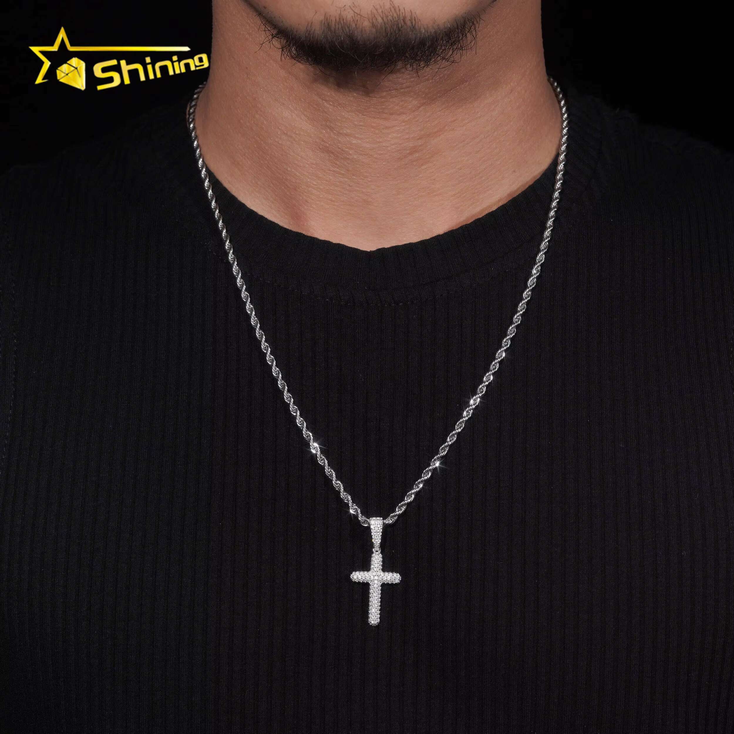 Hip Hop Jewelry 925 Sterling Silver Men Pendant Diamond Iced Out Bubble Cross Pendant Moissanite