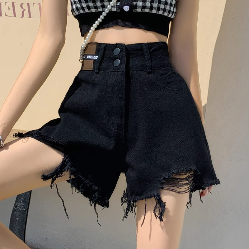2025S Designer Shorts For Women Black Ripped Wide Leg Denim Shorts For Women In Summer New Plus Size High Waisted A Line Fringed Hot Pants Ins Trend B