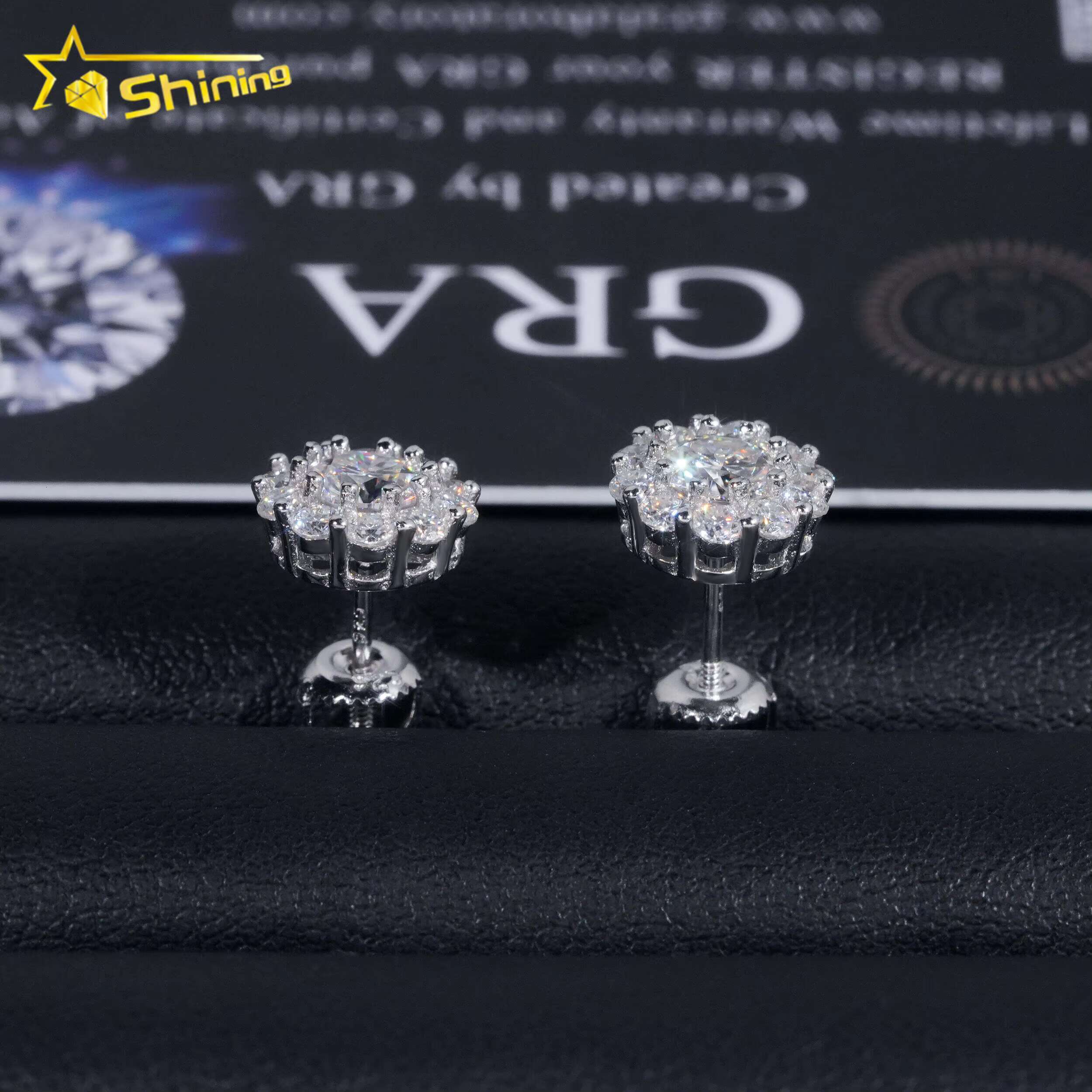 Hip Hop Jewelry Pass Diamond Tester GRA Certified Stocks VVS Diamond 925 Sterling Silver Cluster Moissanite Stud Earrings