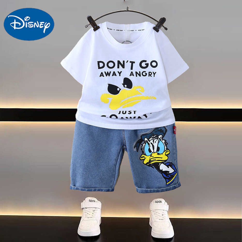 Disney Boys set childrens street bombing short sleeved T-shirt 2024 new style trendy denim shorts for boys and babies in summerXJ250409