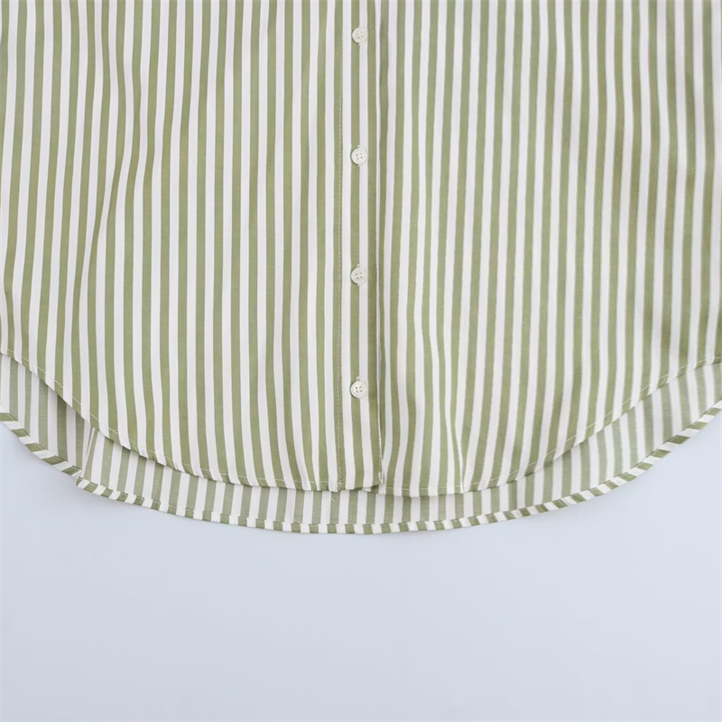 2025 Spring/Summer New Product Women's Fashion Stripe Versatile Collar Long Sleeve Shirt Collar Buckle Decoration