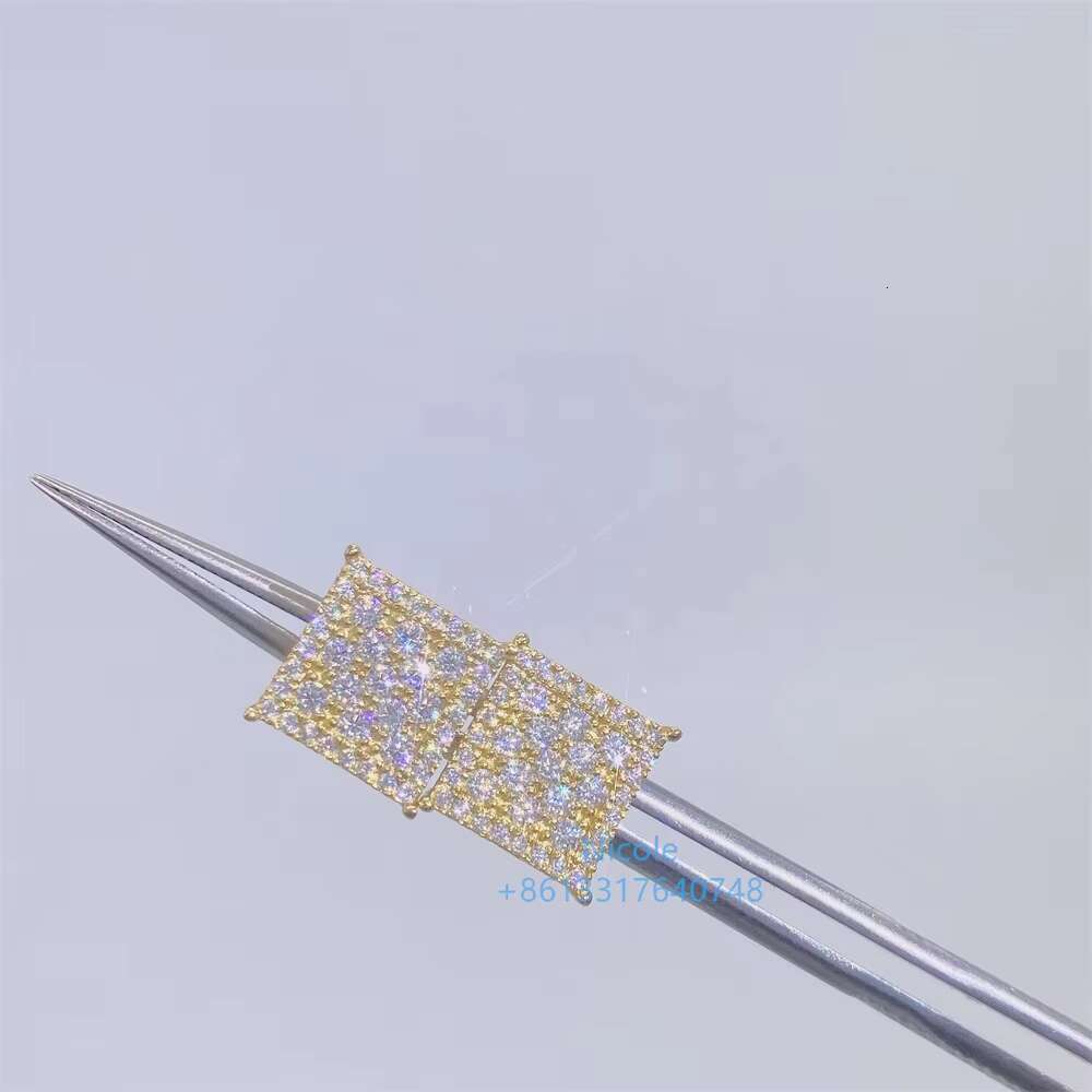 Men Jewelry Iced Out Pass Diamond Tester Moissanite New Style Silver Screw Back square Stud Earrings