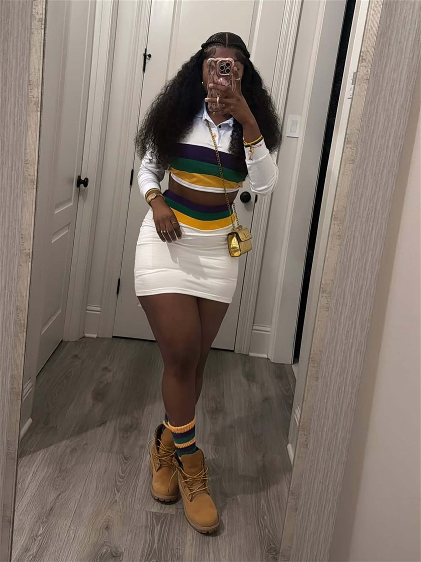 2025S Designer Women S Set New Fashion Striped Contrasting Lapel Casual Tight And Sexy Long Sleeved Top Hip Hugging Short Skirt Set