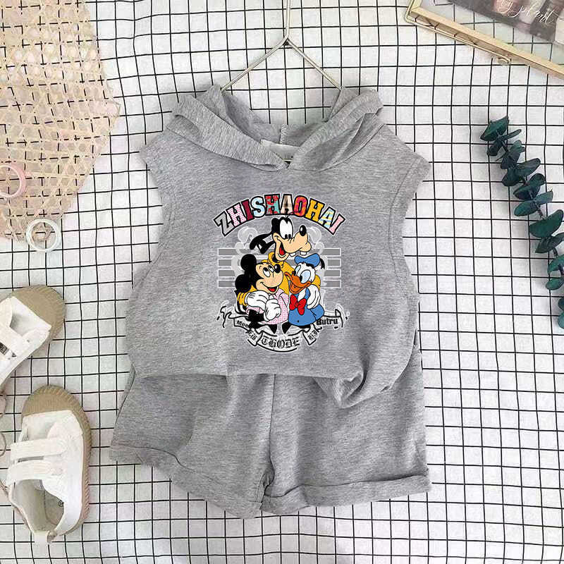 Disney 2024 new summer girls shorts set boys vest two-piece set babys stylish sleeveless top childrens clothing trendXJ250409