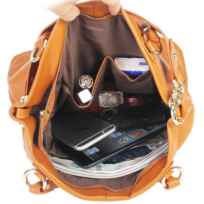 Women's Bag Trend Handbag Genuine Leather Top-Handle Large Capacity Chain Pack Fashion Commute Handbags Solid Color Tote Vintag