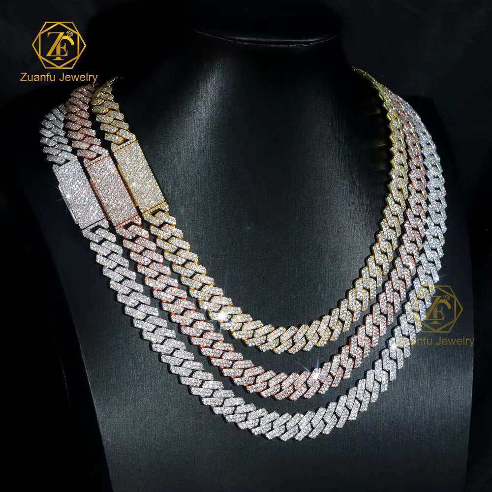 Top Quality D VVS 8mm-20mm Iced Out Hip Hop Cuban Chain Necklace and Bracelet with BLING for Men and Women