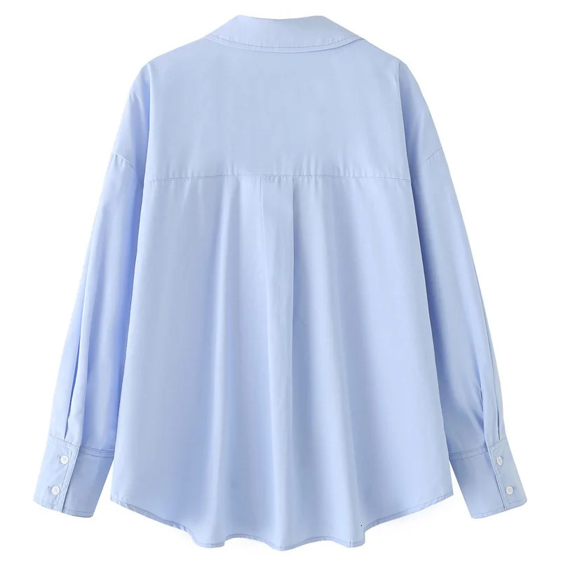 TRAF Women Shirts Blouses Spring Summer 2025 Blue Oversized Shirt Button Up Long Sleeve Blouses Chic Casual Tops Shirts 250408