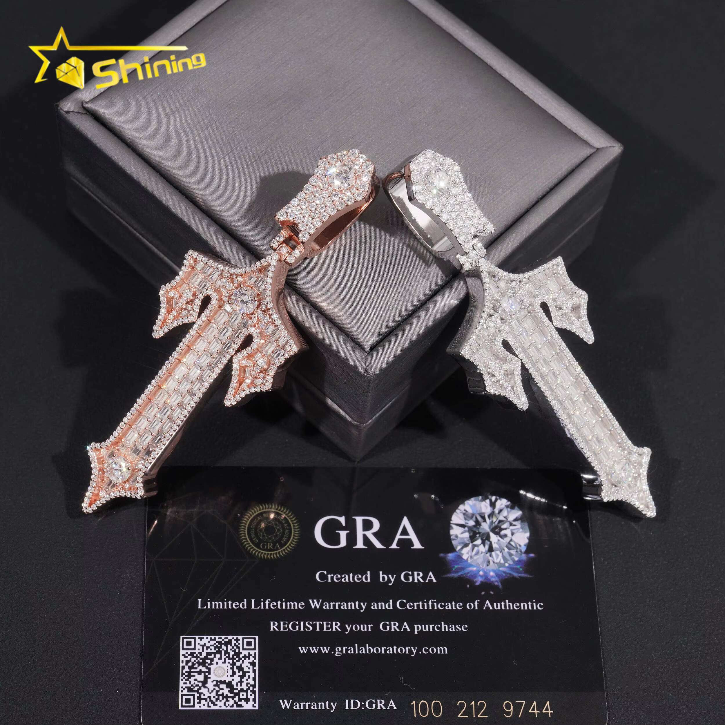 New Design 925 Sterling Sliver Gold Plated Pass Diamond Tester 2.5 Inches VVS Moissanite Iced Out Custom Cross Pendant Necklace