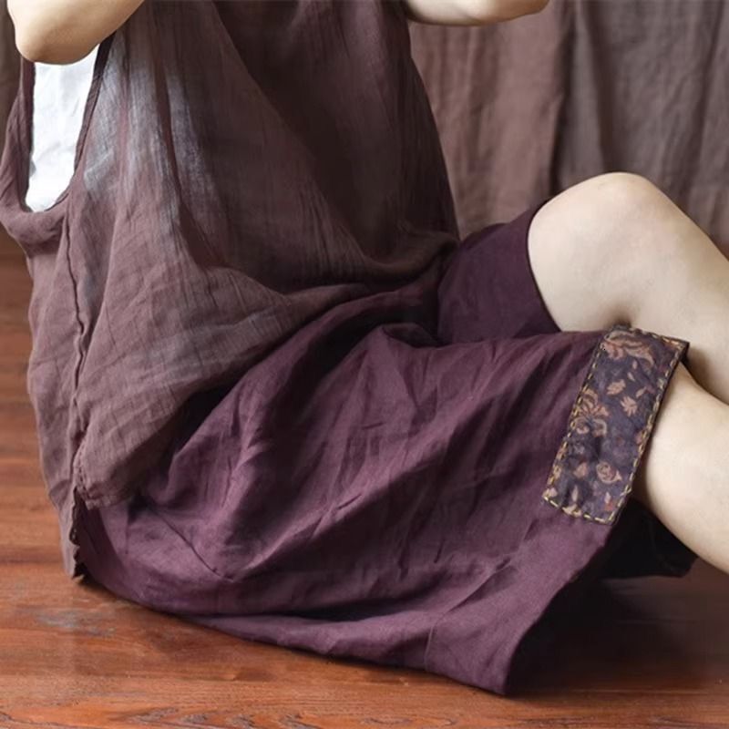 2025S Women s Designer Shorts Art Splicing Cotton And Hemp Casual Hot Pants Solid Color High Waist Loose Fit Wide Leg Sports Pentagram Pants Beach Pan