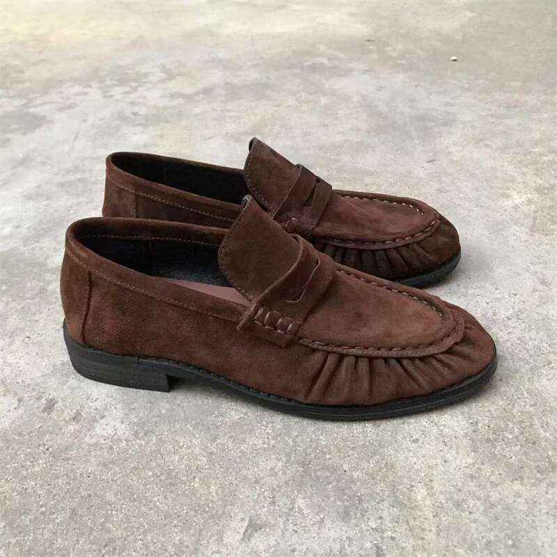 New French retro flat shoes made of pure handmade calf leather, Le Fu women's rubber sole, one-step comfortable and casual singl