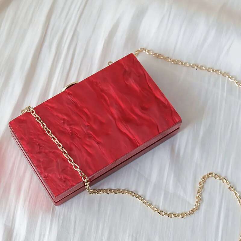 New Trendy Handbag Fashion Women Bags Red Solid Acrylic Party Evening Bag Woman Wedding Cute Vintage Box Clutch Purse