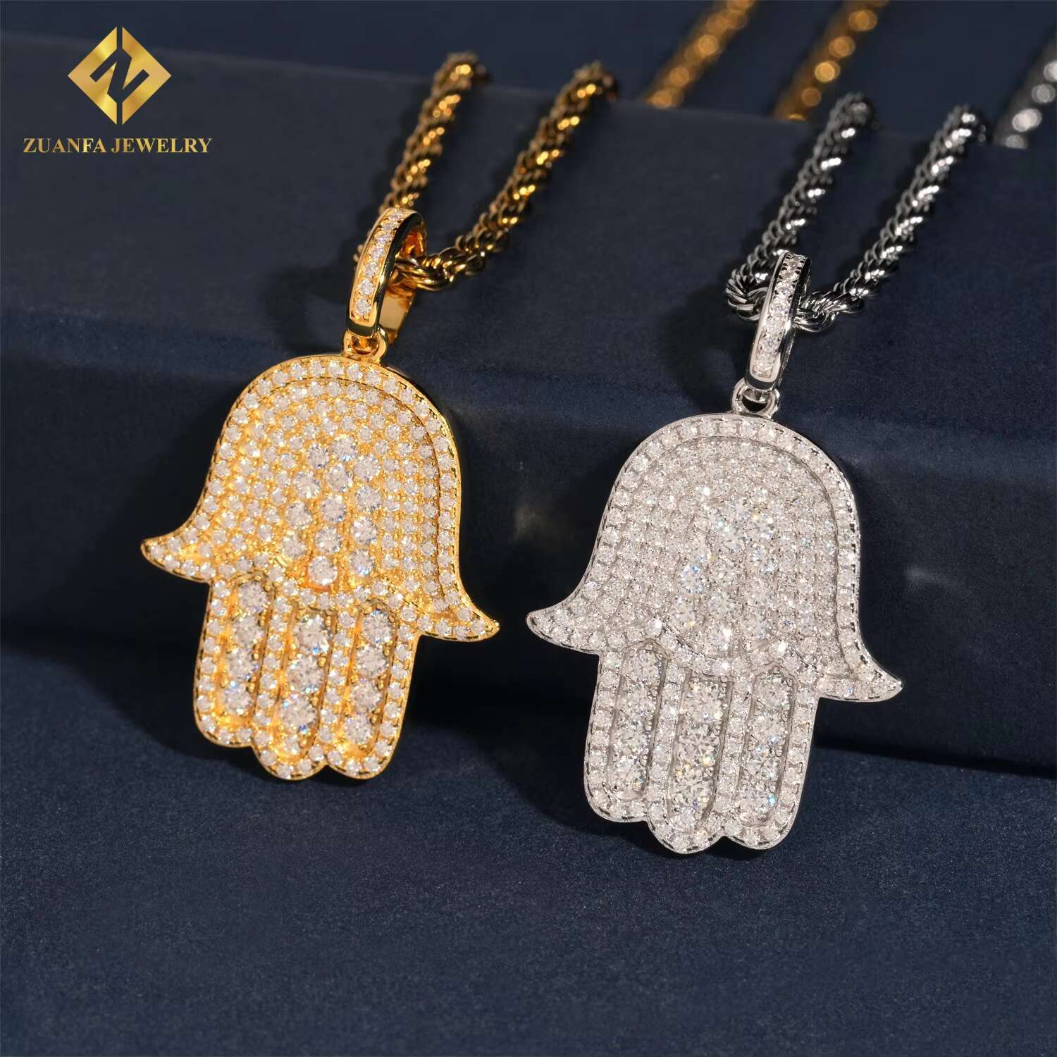 Pass Tester 925 Solid Silver Hip Hop VVS Moissanite Jewelry Lucky Charm Pendant Custom Iced Out Diamond Hamsa Hand Pendant