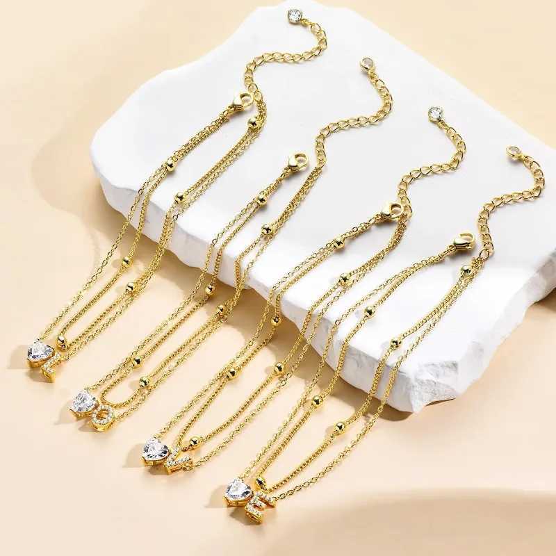 Ankle Bracelets for Women Waterproof 14K Gold Plated CZ Initial Dainty Layered Heart Anklets Foot Chain Summer Beach Jewelry Z250408