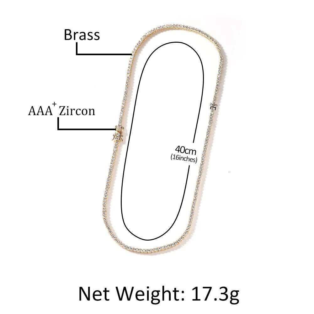 2mm Row Zircon Necklace AAA Zircon Tennis Chain Personality Trend Necklace For Men Women Jewelry Gifts
