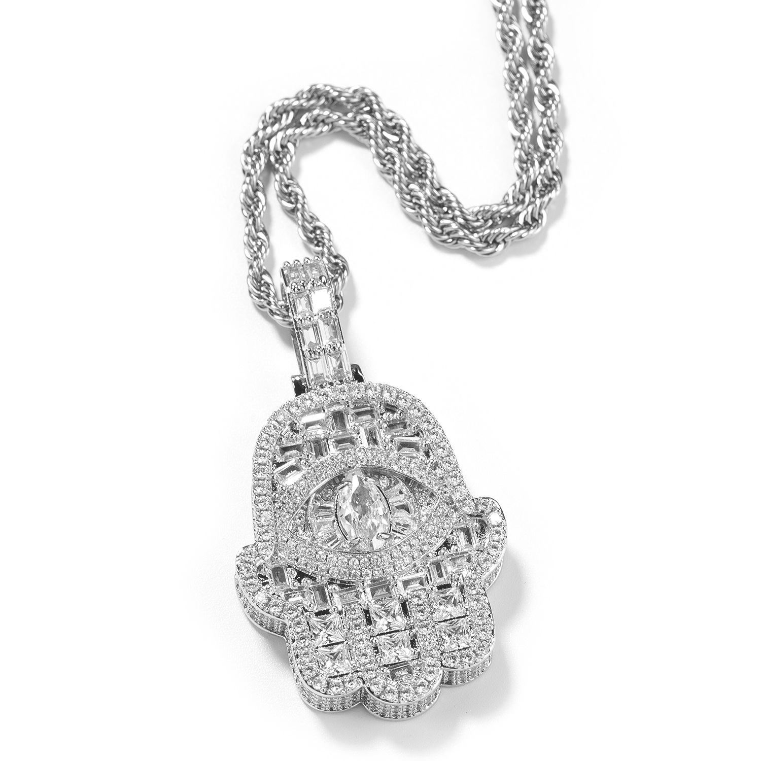 Hip Hop Eye Hand Pendant Necklace 5A Zircon 18k Gold Plated Men Women Jewelry