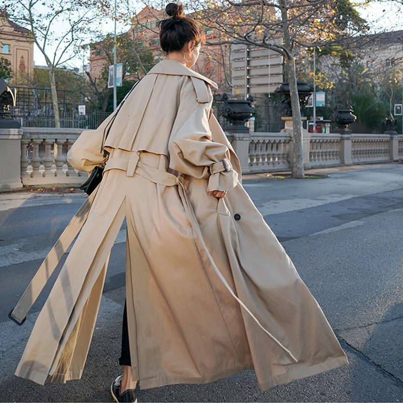 Trench Oversized XLong Womens Coat Double Tear Belt Windproof South Korea SpringSummer 250409
