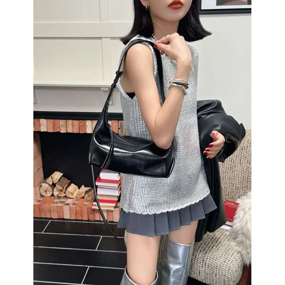 New 2025 Beige Color Short-Strap Shoulder Bag Glossy Cow / Suede Leather Women Handbag Leisure Cowskin Hobo Tote