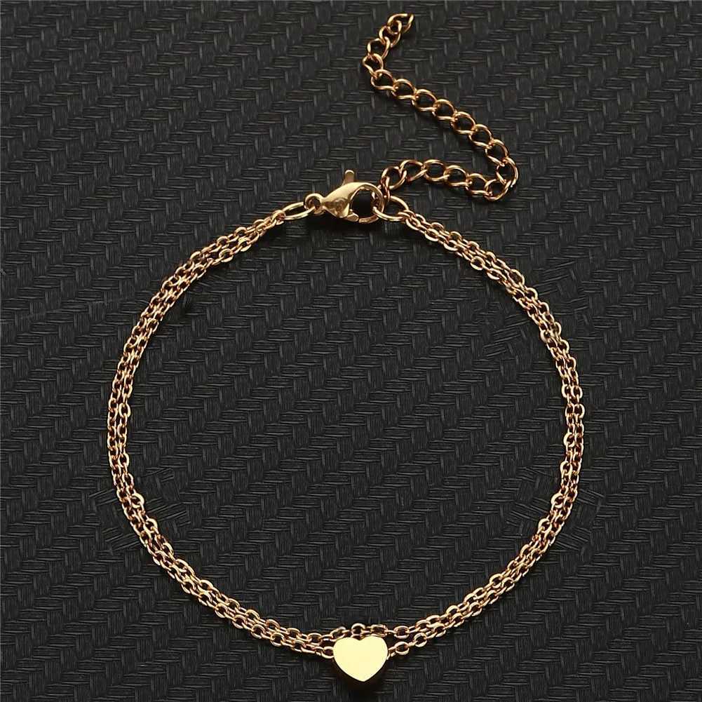 Stainless Steel Sequins Anklet for Women Double Layers Barefoot Sandals Heart Foot Bracelet Anklet Boho Beach Jewelry Gift Z250408