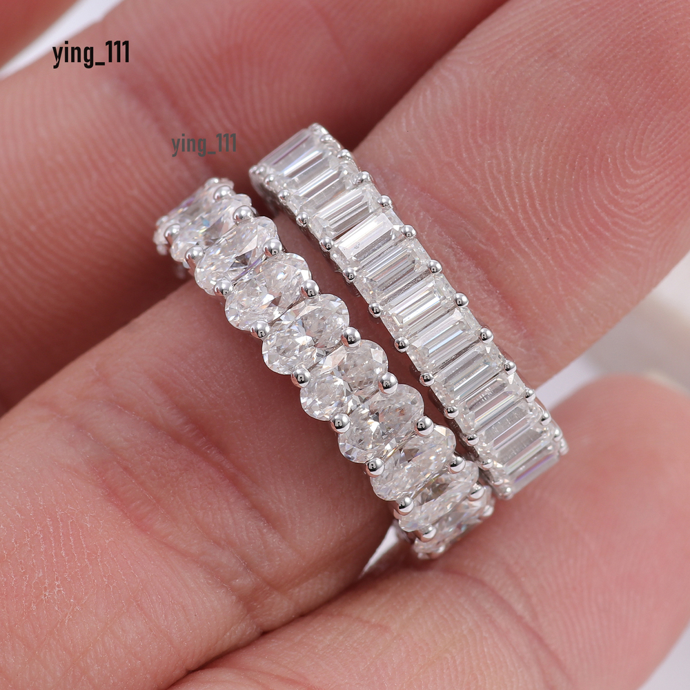 Eternity Ring Oval Emerald 925 Silver Moissanite Wedding Engagement Rings for Women Custom Jewelry