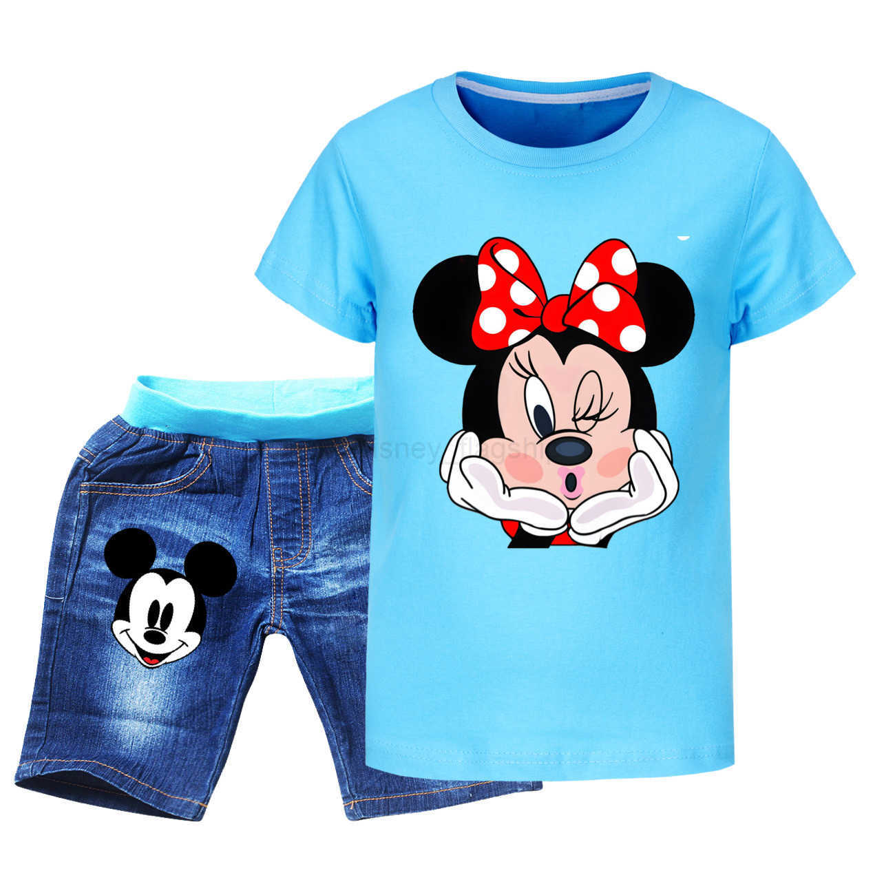 Disney Mickey Boys and Girls Summer T-shirt Shorts Set Cowboy Set 4055XJ250409